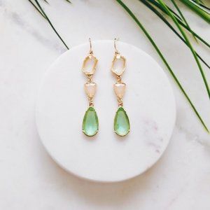 Tricolor Crystal Drop Statement Earrings